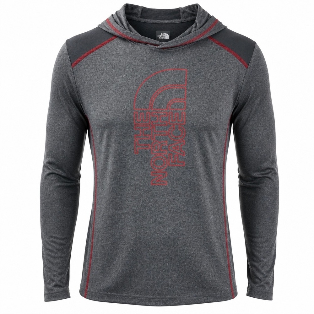 The North Face Boys XL 18/20 FlashDry Hoodie Gray Red Active Long Sleeve Shirt